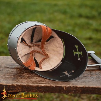 13th century Crusader Knight Templar Steel Helmet with Padded Liner 16 gauge