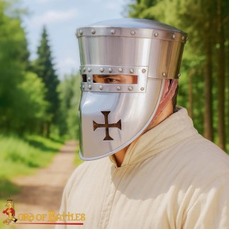 13th century Crusader Knight Templar Steel Helmet with Padded Liner 16 gauge