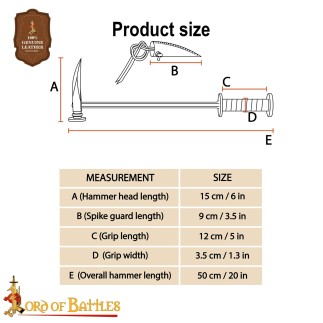 Marteau de guerre à bec de corbeau forgé à la main, fin du Moyen Âge