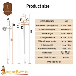 Epée médiévale – Lame en acier trempé et fourreau en cuir