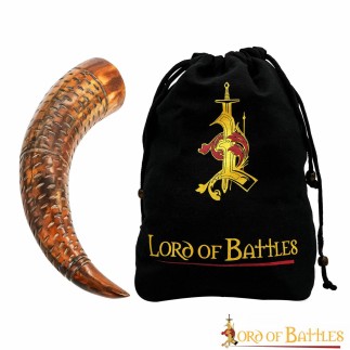 Corne à boire viking médiévale de 400 à 500 ml avec caractéristiques gravées. Corne de bœuf véritable, fabriquée à la main.