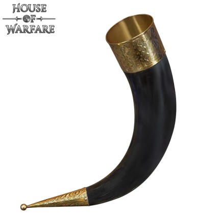 Corne à boire avec bord et embout en laiton et support 330ml