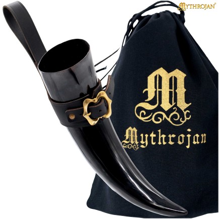 Corne à boire viking de 600 ml avec étui en cuir noir