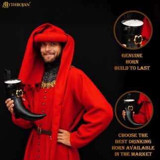 Corne à boire viking de 600 ml avec étui en cuir noir