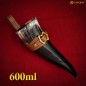 Corne à boire viking de 600 ml avec étui en cuir noir