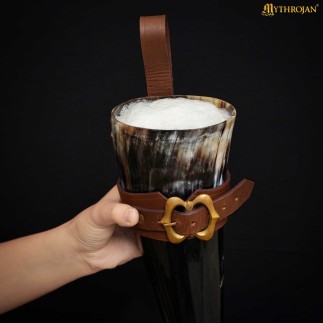 Corne à boire viking de 600 ml avec étui en cuir noir