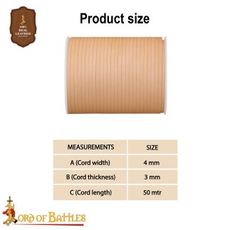 Bobine de cordon en cuir véritable de 50 mètres, couleur naturelle