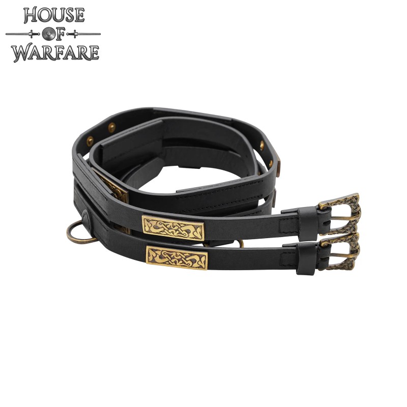 Ceinture double celtique en cuir noir