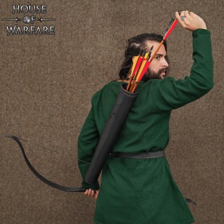 Carquois dorsal médiéval en cuir – Équipement de tir à l'arc fait main