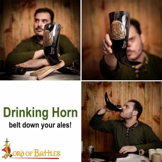Corne à boire « Le Serment Tressé » 400-500 ml, fabriquée artisanalement en véritable corne de bœuf.