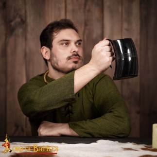 Chope à bière médiévale viking en corne de bœuf véritable, fabriquée à la main.
