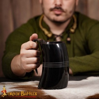 Chope à bière médiévale viking en corne de bœuf véritable, fabriquée à la main.