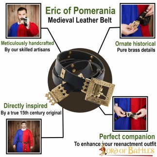 Ceinture médiévale en cuir d'Éric de Poméranie avec détails en laiton pur