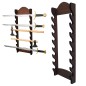Support mural à huit niveaux en bois , fabriqué à la main, pour épées et haches Support mural à huit niveaux en bois , fabriqué à la main, pour épées et haches