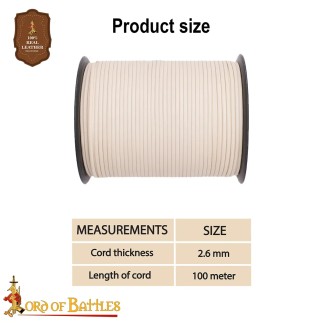 Bobine de cordon en cuir blanc de 100 mètres diamètre 2.6mm