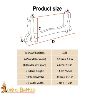 Support à un niveau en bois dur véritable, fabriqué à la main, pour épées et haches