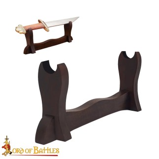 Support à un niveau en bois dur véritable, fabriqué à la main, pour épées et haches