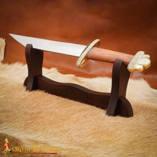 Support à un niveau en bois dur véritable, fabriqué à la main, pour épées et haches