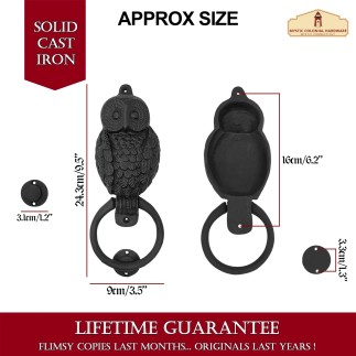 Heurtoir de porte hibou rustique en fonte :