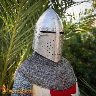 Heaume conique fermé de chevalier médiéval, acier 16 mm