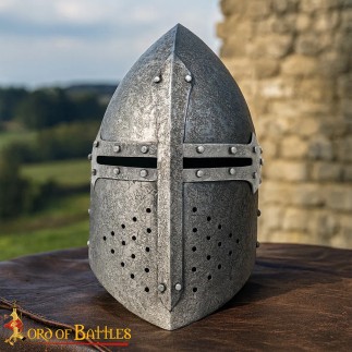 Heaume conique fermé de chevalier médiéval, acier 16 mm