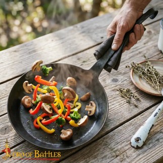Poêle de camping médiévale en fer forgé à la main, poêle de cuisine rustique pour l'extérieur