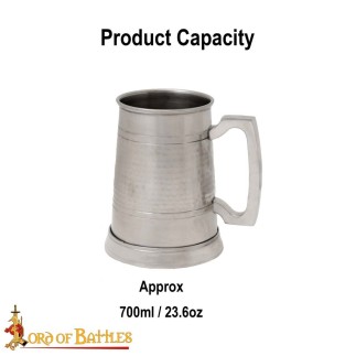 Chope à bière  en acier inoxydable à texture martelée