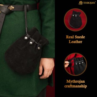 Bourse médiévale à cordon en cuir suédé – Sac pour pièces et accessoires style Renaissance