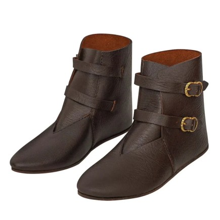 Bottines médiévales – Chaussures en cuir fabriquées à la main avec fermetures à boucles en laiton