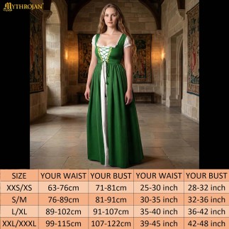 Ensemble médiéval irlandais composé d'une robe de dessus et d'une chemise brodée