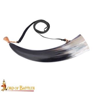 Véritable corne d'appel viking / Gjallarhorn avec embouchure en bronze finement ouvragé, moulée à la cire perdue