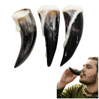 Ensemble de 3 cornes à boire viking – Gobelets en corne de bœuf naturelle de 60ml/80ml