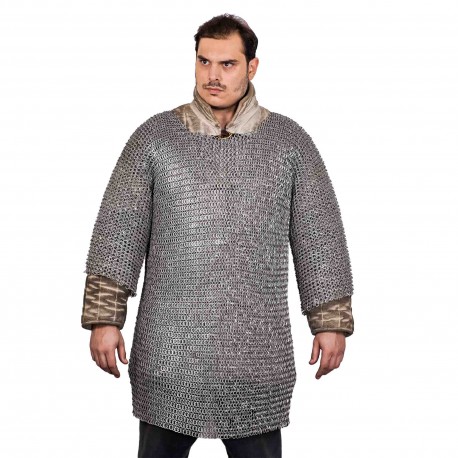 Round Ring Chainmail Medieval Half Sleeves Shirt Haubergeon, Riveted and Alternating, ID 10 mm, Aluminium