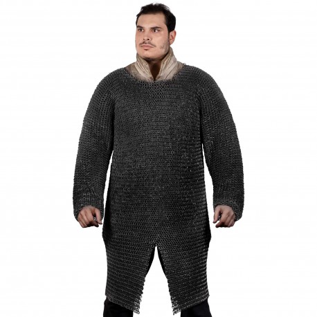 Chainmail Hauberk Blackened Steel Round Rings Dome Rivets Alternating Solid Flat Rings