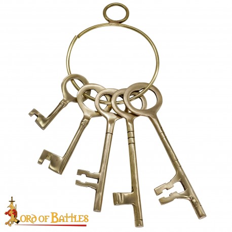 Medieval Dungeon Bunch of 5 Pure Brass Decorative Keys