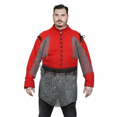 Jupe médiévale en cotte de mailles, anneau rond, dôme riveté, anneaux plats alternés, diamètre intérieur 9 mm, acier doux