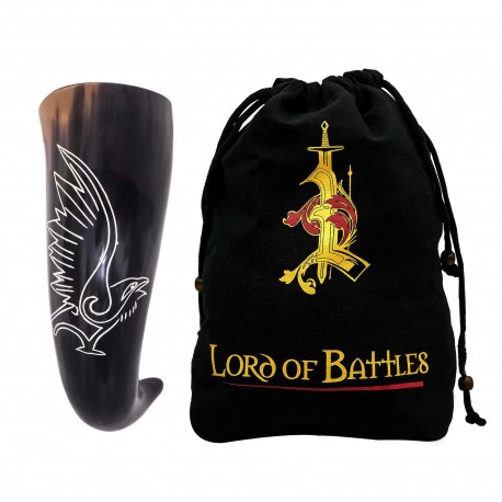 Véritable corne à boire médiévale Viking avec motif corbeau gravé