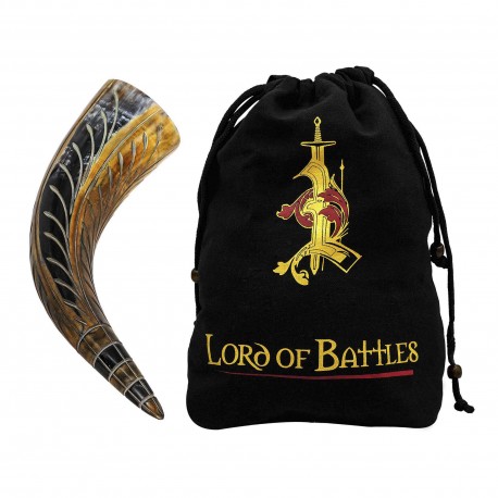 Corne de bœuf viking à boire avec motifs gravés. Véritable corne de bœuf fabriquée à la main.