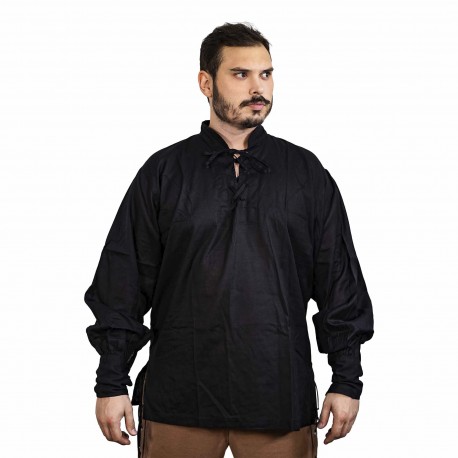 Chemise pirate classique médiévale fantastique ou Renaissance en coton léger fait main, blanche et noire