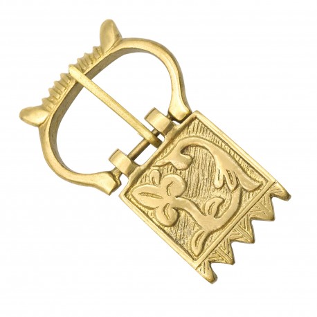 Boucle de ceinture en laiton massif pur à motif floral de la fin du Moyen Âge