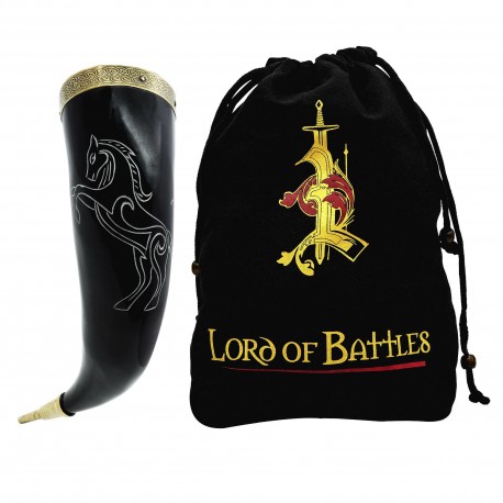 Corne à boire en forme d'étalon avec garnitures en laiton massif pur, véritable corne de bœuf Corne à boire en forme d'étalon avec garnitures en laiton massif pur, véritable corne de bœuf